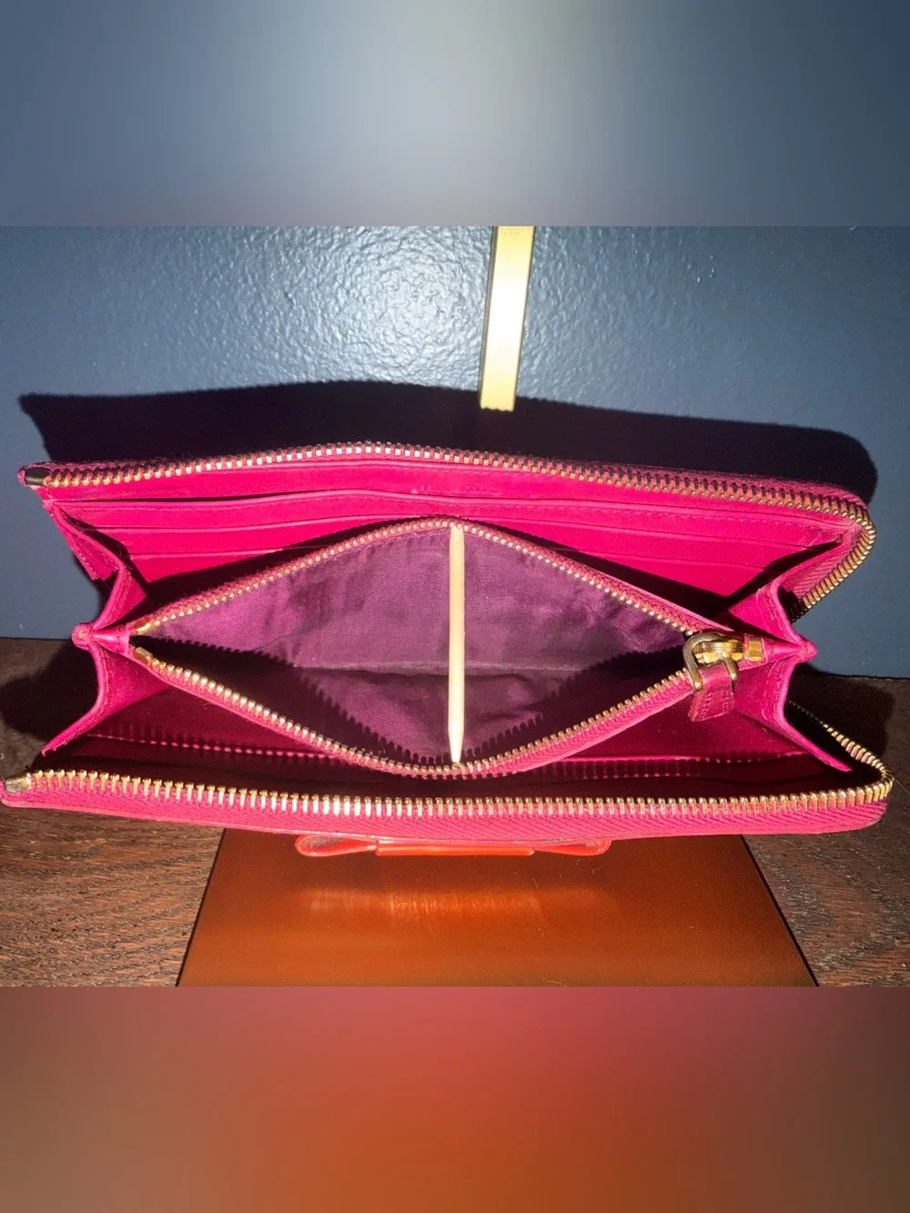 Miu Miu Red Patent Bow Zip Wallet